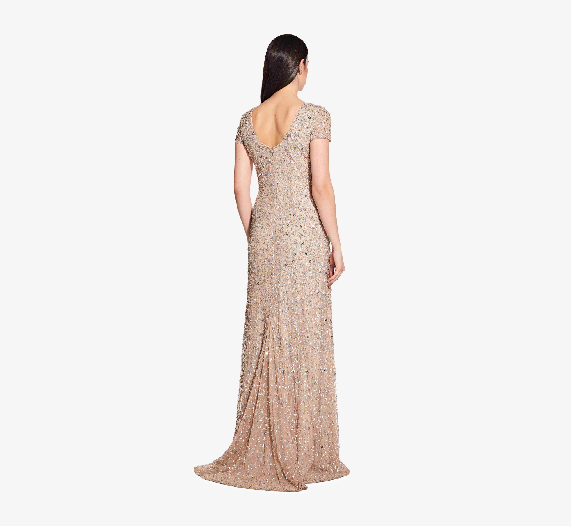 scoop back sequin gown