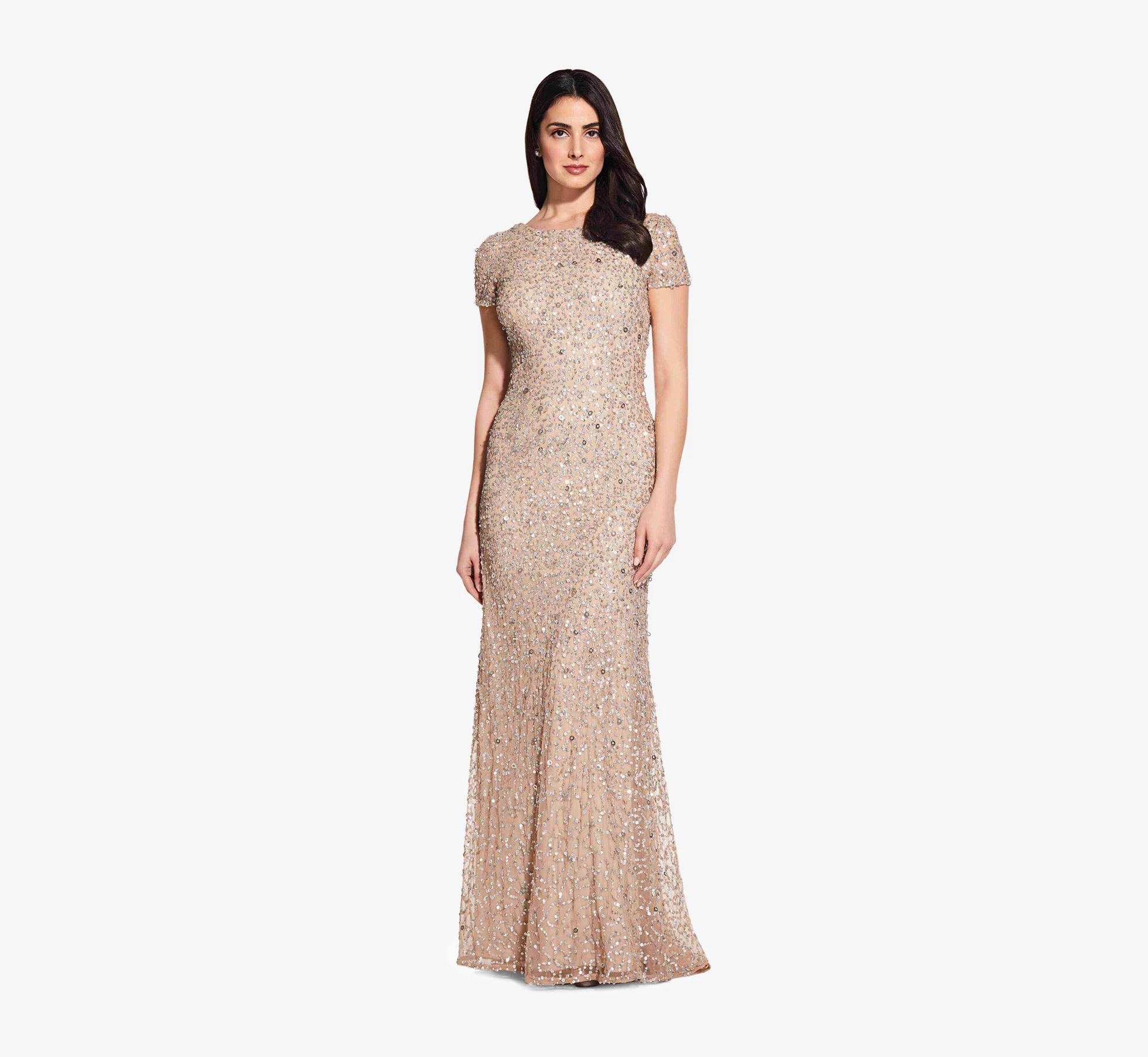 scoop back sequin gown