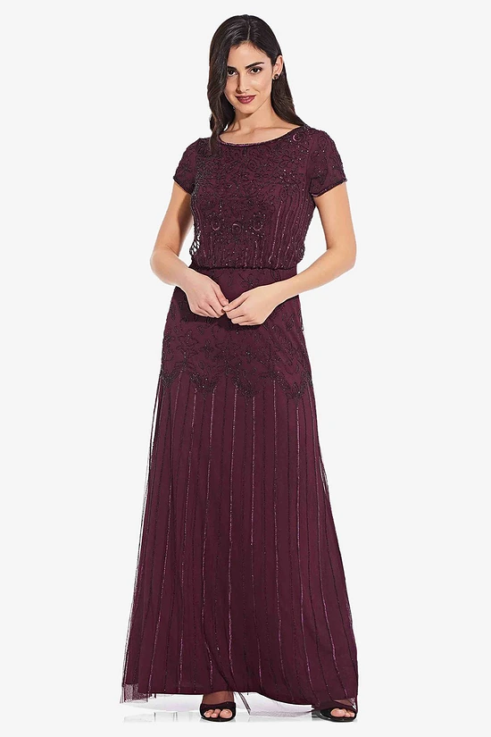 GLORIANA SHORT SLEEVE BEADED GOWN– CASSIS 1