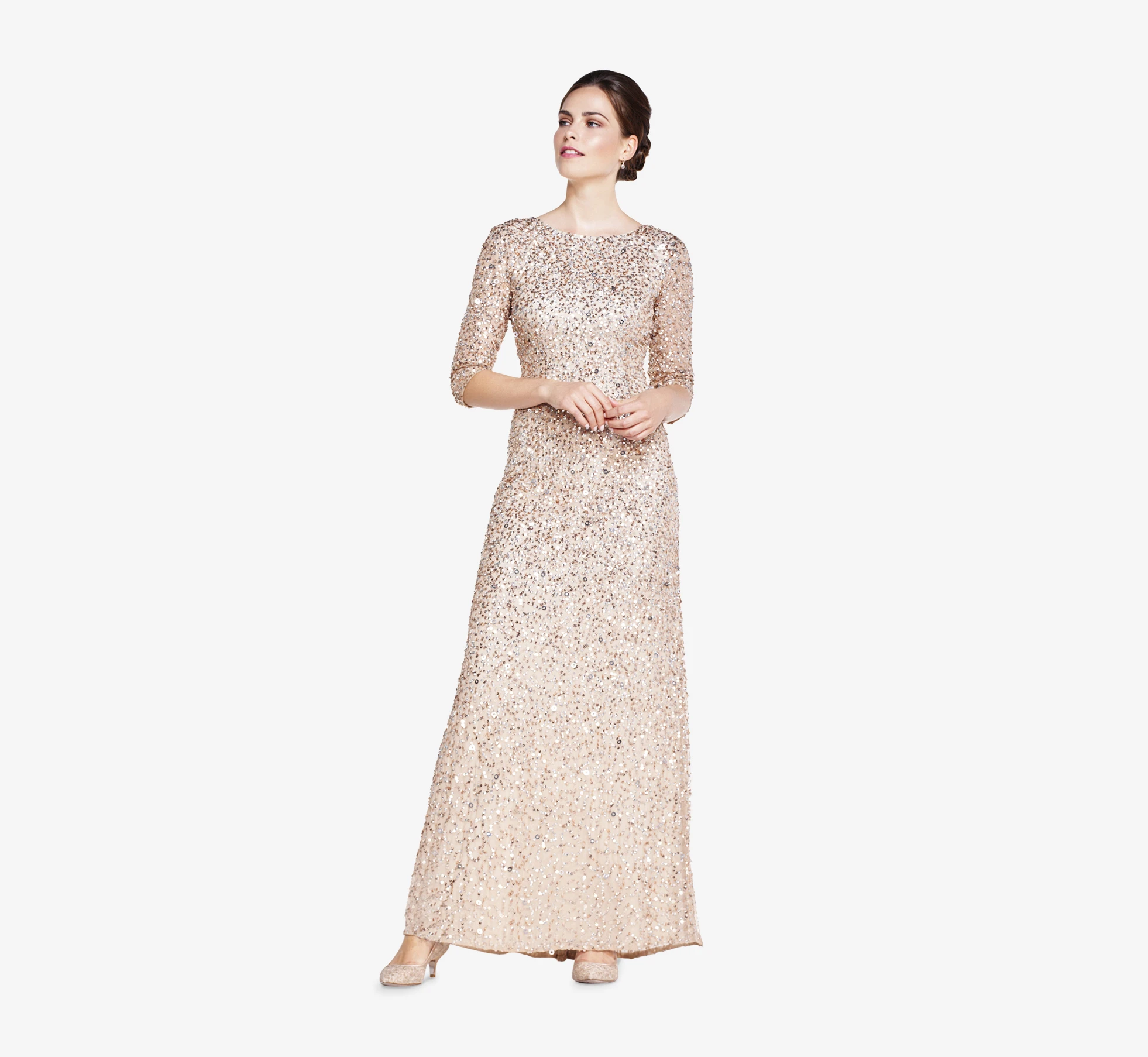 Liza 3/4 Sleeve Sequin Gown by Adrianna 