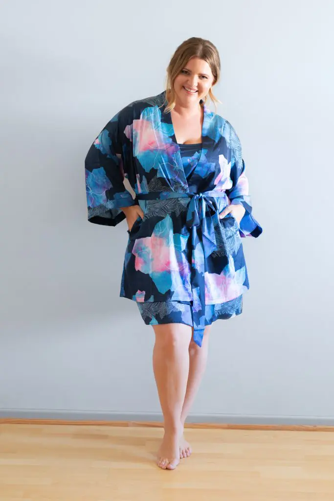 Sienna Navy Blue Floral Satin Robe