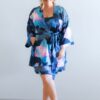 Sienna Navy Blue Floral Satin Robe