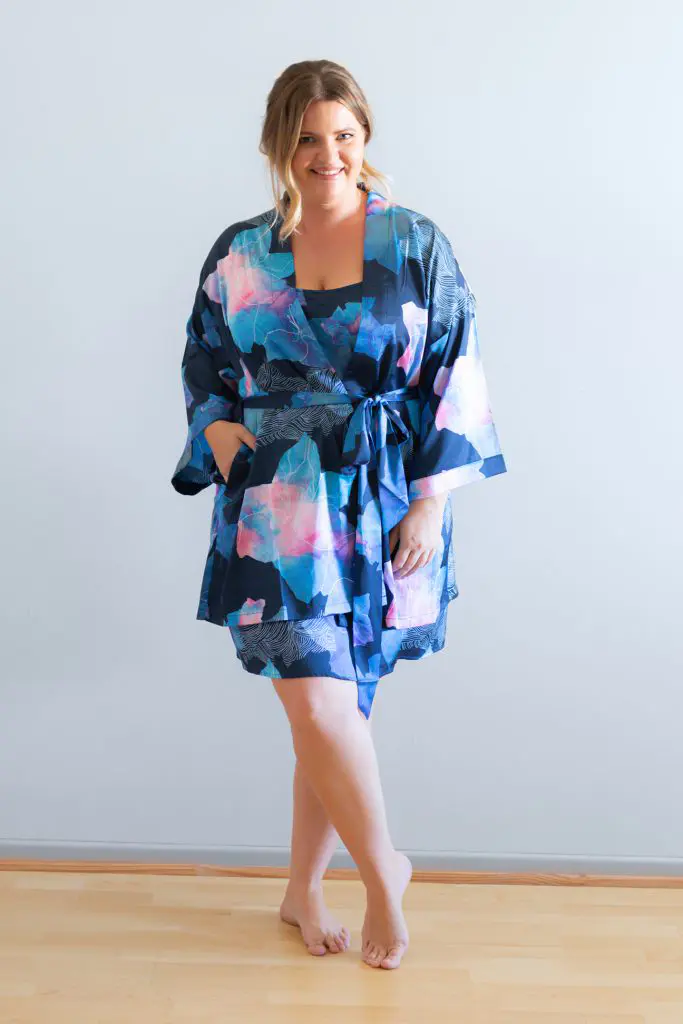 Sienna Navy Blue Floral Satin Robe