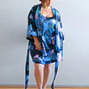 Sienna Navy Blue Floral Satin Robe