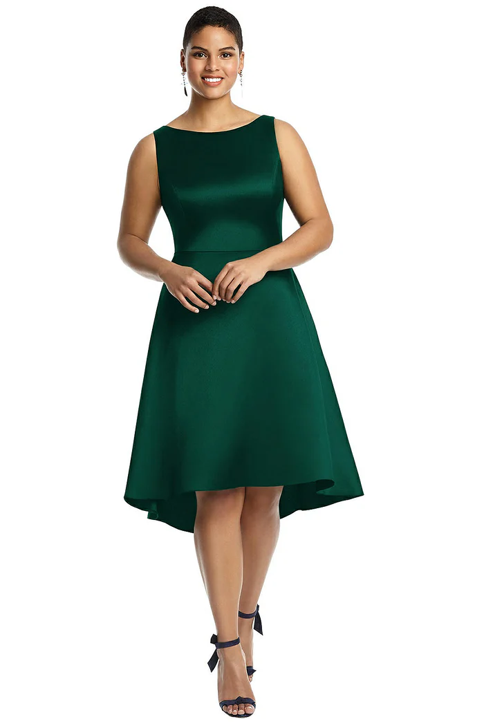 BATEAU NECK SATIN HIGH LOW COCKTAIL DRESS – HUNTER 1