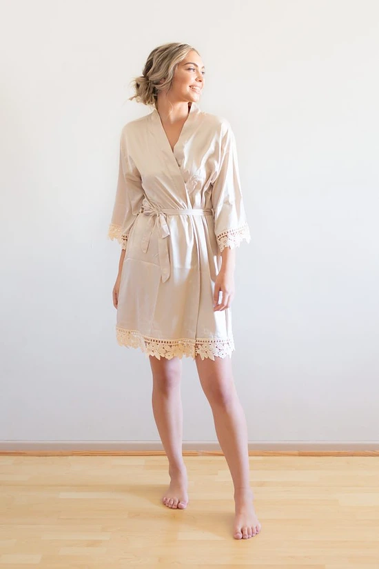 Ella Champagne Lace Satin Robe