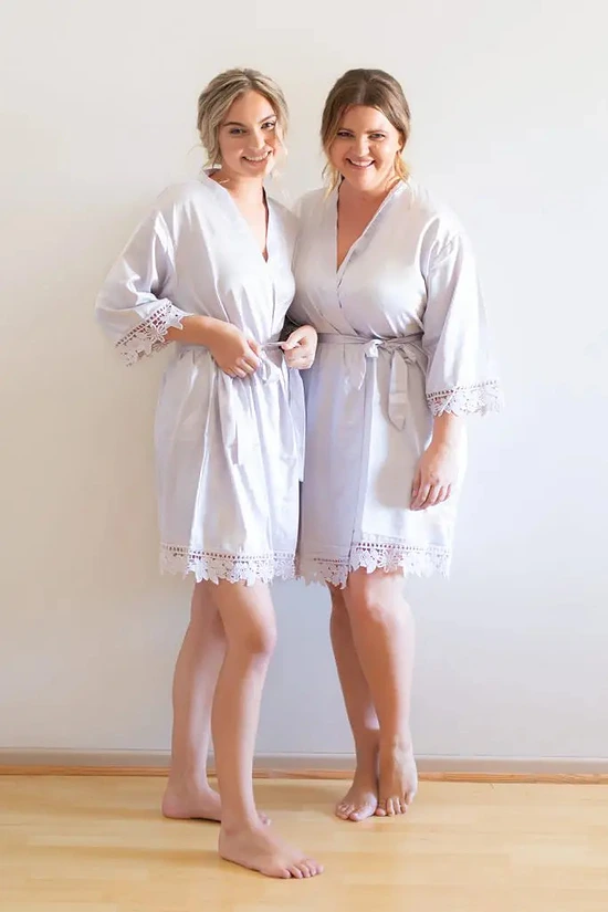 Ella Lilac Purple Lace Satin Robe