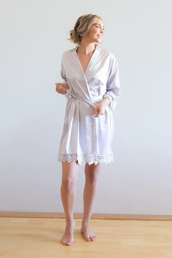 Ella Lilac Purple Lace Satin Robe
