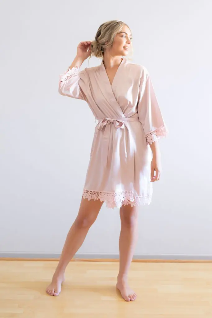 Ella Nude Pink Lace Satin Robe