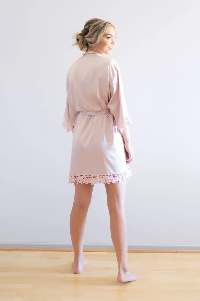 Ella Nude Pink Lace Satin Robe
