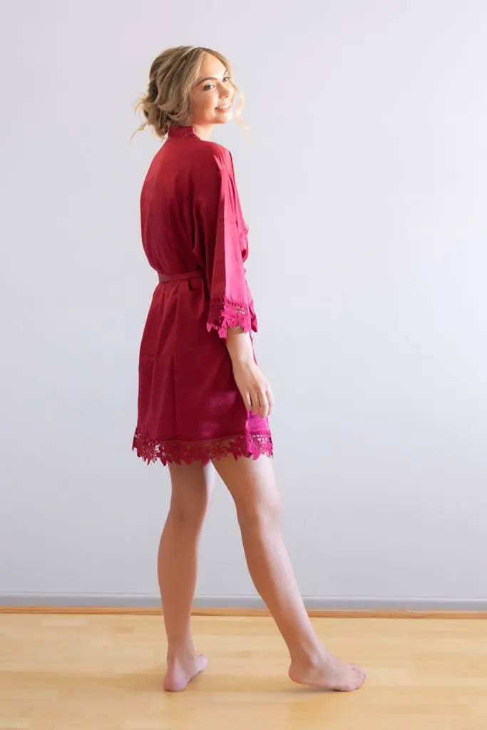Ella Burgundy Red Lace Satin Robe