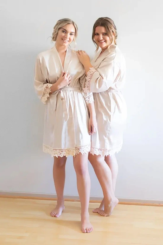Ella Champagne Lace Satin Robe