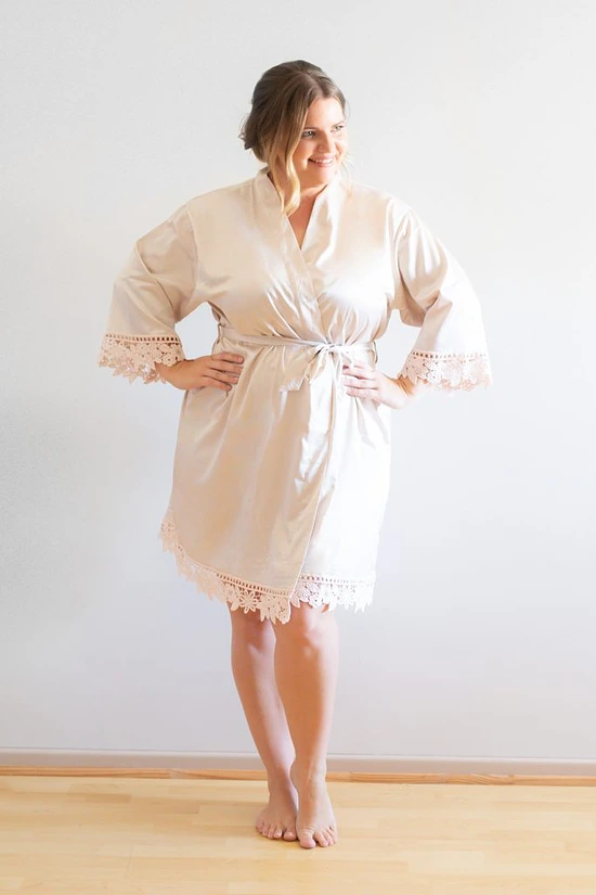 Ella Champagne Lace Satin Robe