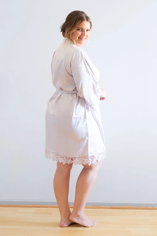 Ella Lilac Purple Lace Satin Robe