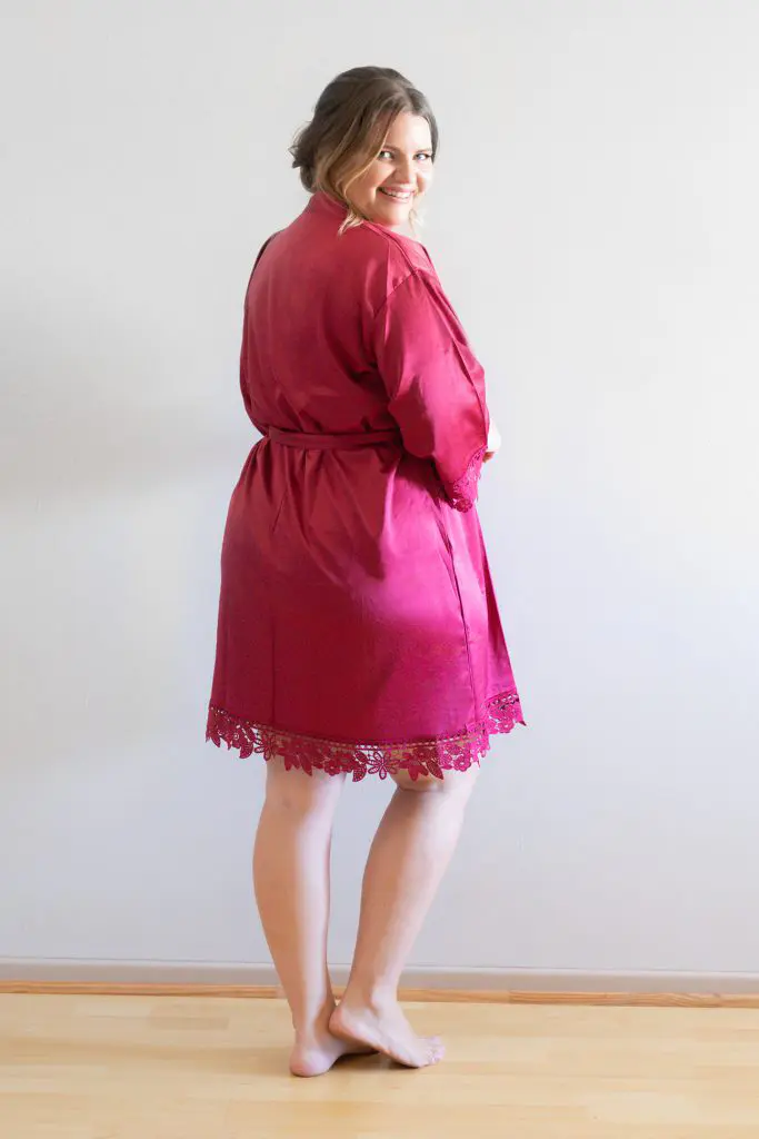 Ella Burgundy Red Lace Satin Robe