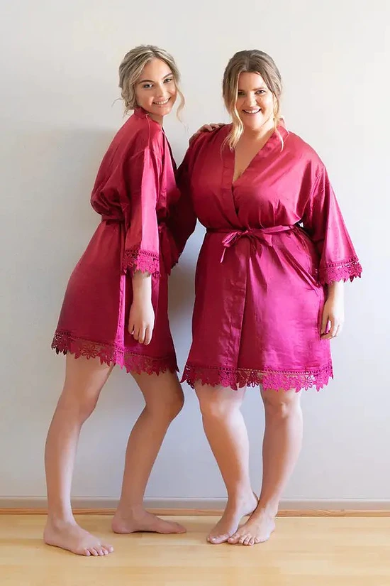 Ella Burgundy Red Lace Satin Robe