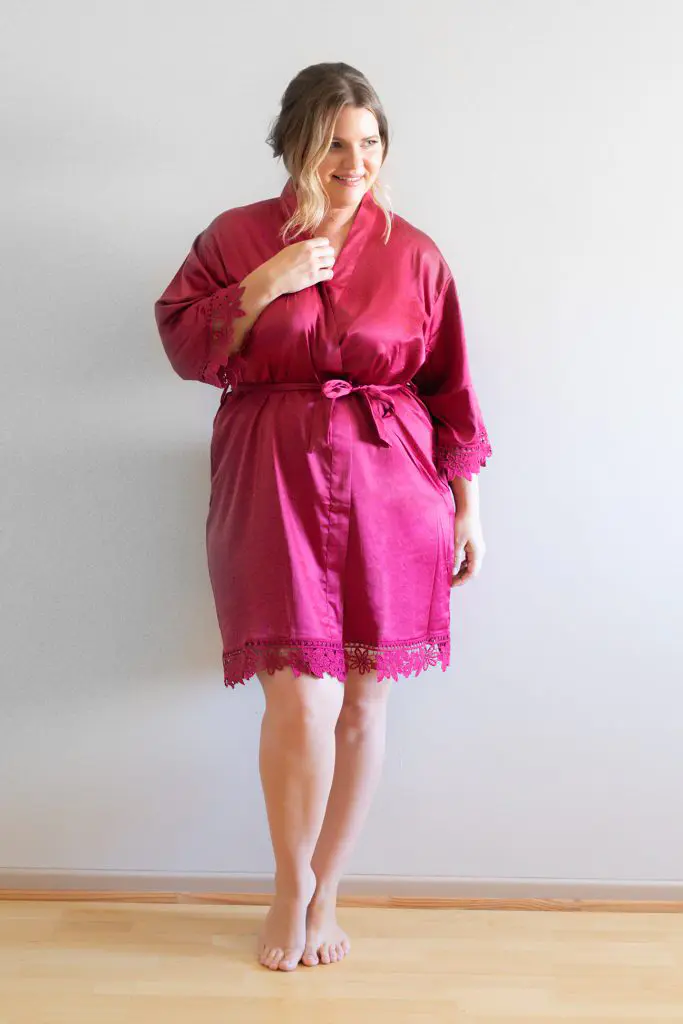 Ella Burgundy Red Lace Satin Robe