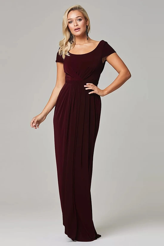 GLORIA CAP SLEEVE DRESS– WINE 1