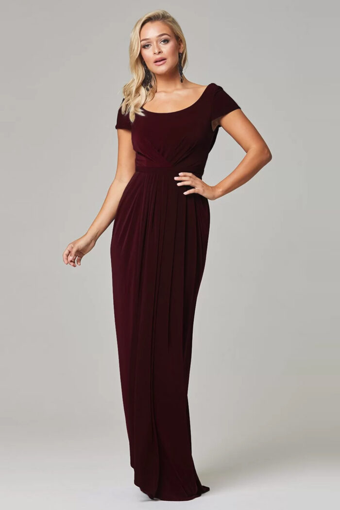 GLORIA CAP SLEEVE DRESS– WINE 1