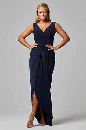 Kalani Draped Jersey Dress by Tania Olsen - Navy Blue