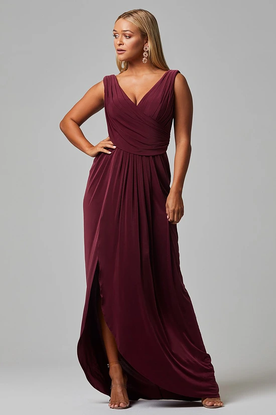 KALANI DRAPED JERSEY DRESS– WINE 1