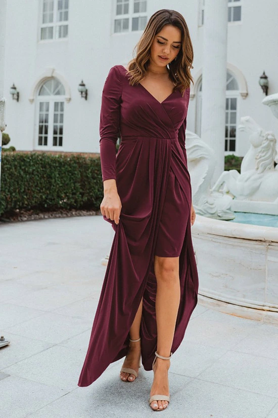 NANCY FULL SLEEVE DRESS – WINE 1