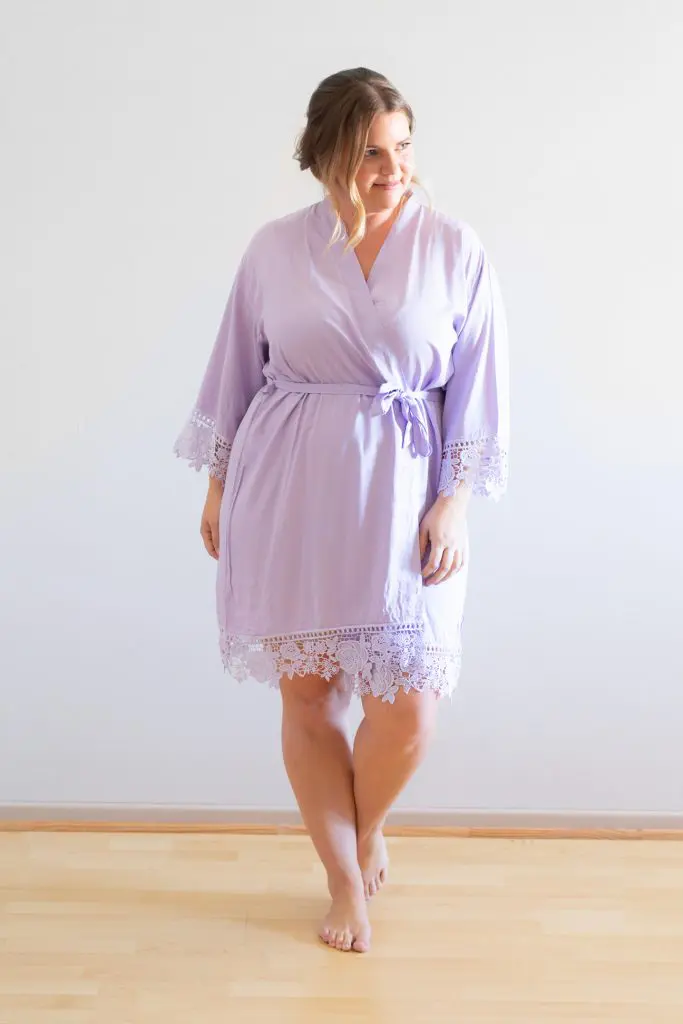 Rosa Lilac Purple Cotton Lace Robe