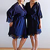 Rosa Navy Blue Cotton Lace Robe