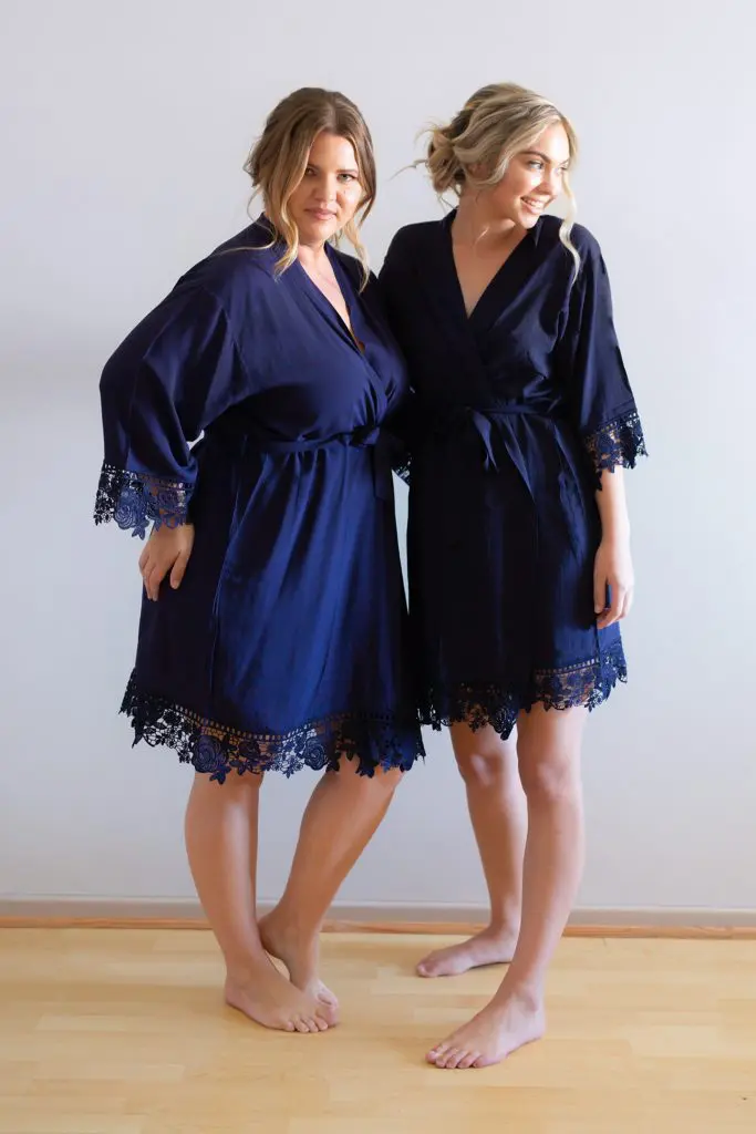 Rosa Navy Blue Cotton Lace Robe