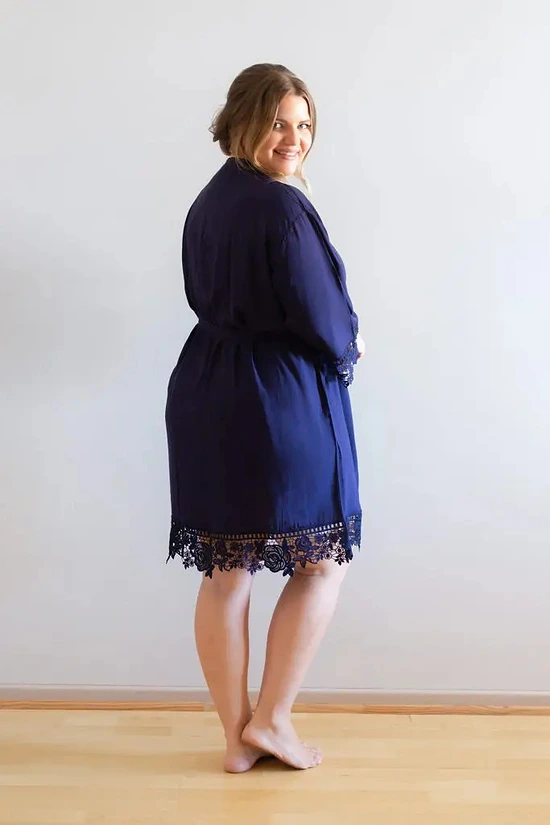 Rosa Navy Blue Cotton Lace Robe