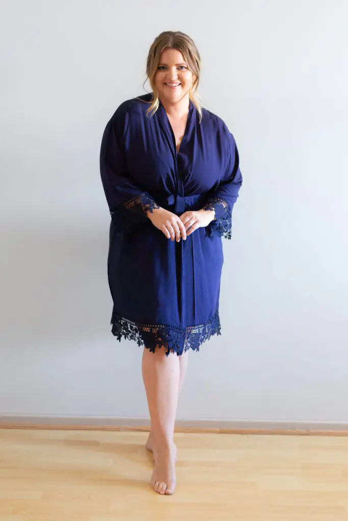 Rosa Navy Blue Cotton Lace Robe