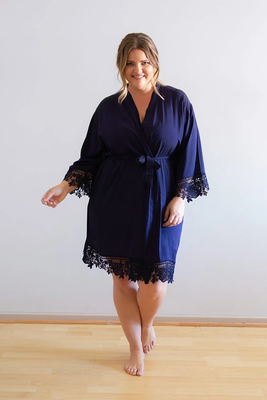 Rosa Navy Blue Cotton Lace Robe