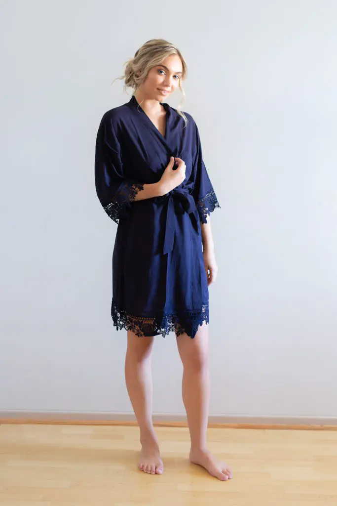 Rosa Navy Blue Cotton Lace Robe
