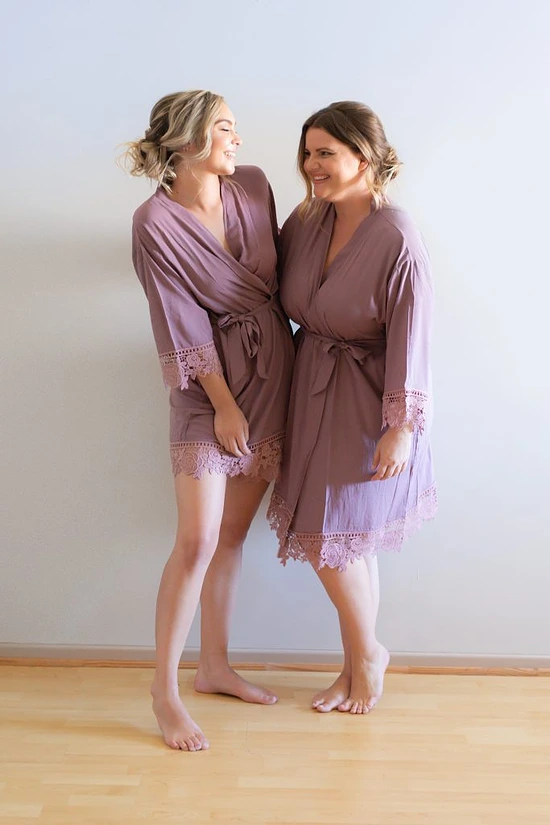 Rosa Mauve Purple Cotton Lace Robe