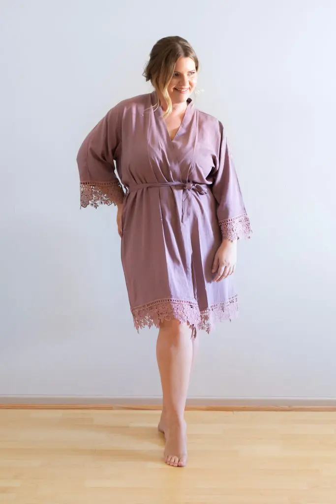 Rosa Mauve Purple Cotton Lace Robe