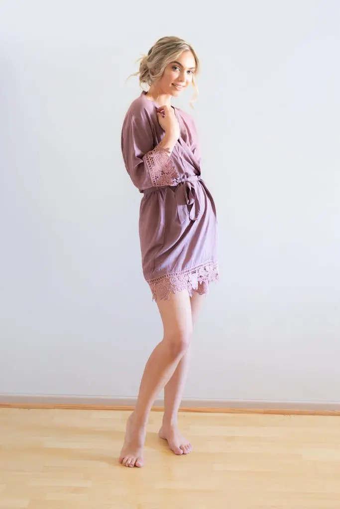 Rosa Mauve Purple Cotton Lace Robe