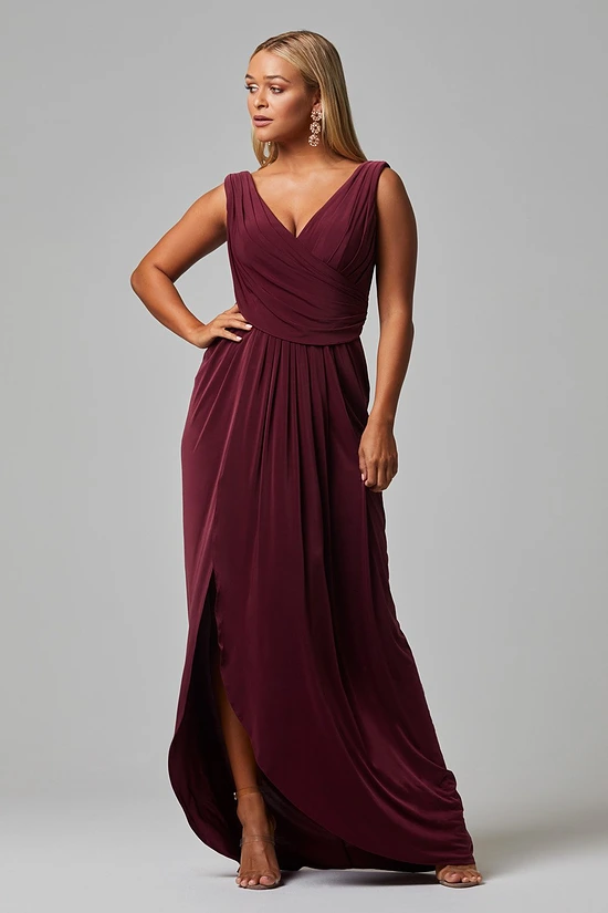 Kalani Draped Jersey Dress by Tania Olsen - Wine