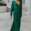 NELSON FULL SLEEVE SATIN GOWN – EMERALD 1