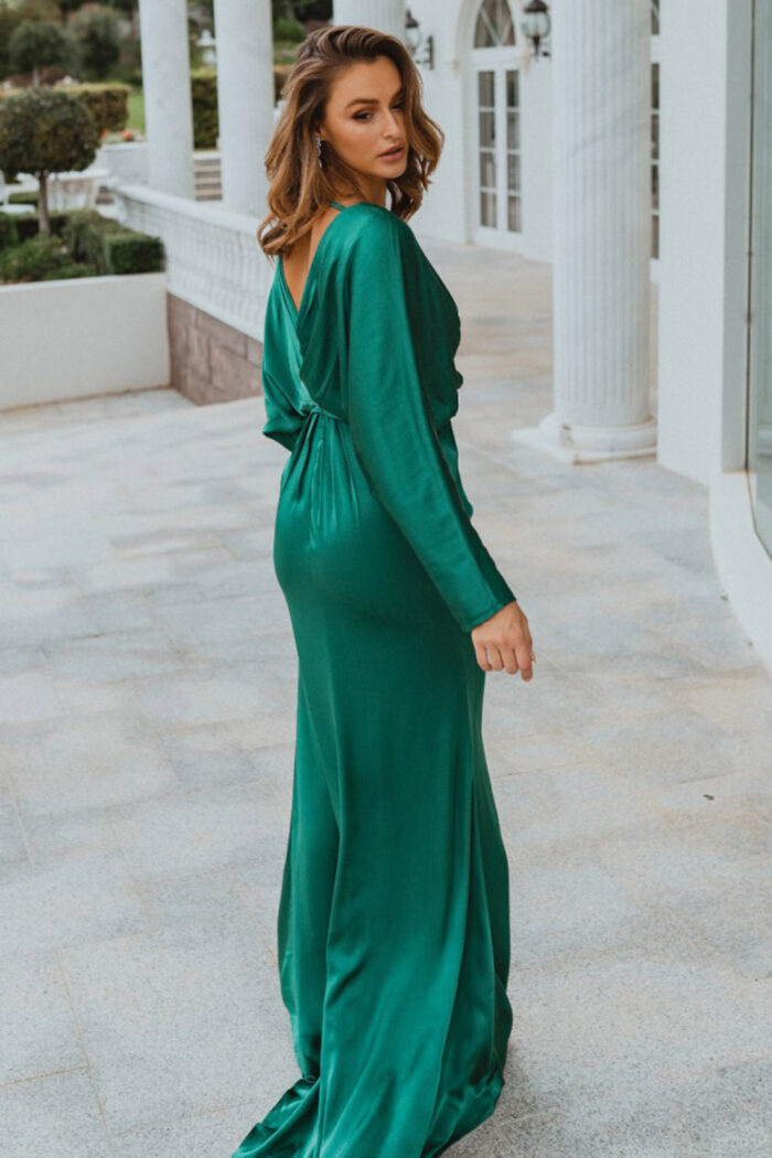 NELSON FULL SLEEVE SATIN GOWN – EMERALD 2
