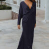 NELSON FULL SLEEVE SATIN GOWN – NAVY BLUE 1