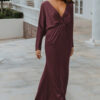 NELSON FULL SLEEVE SATIN GOWN– PLUM 1