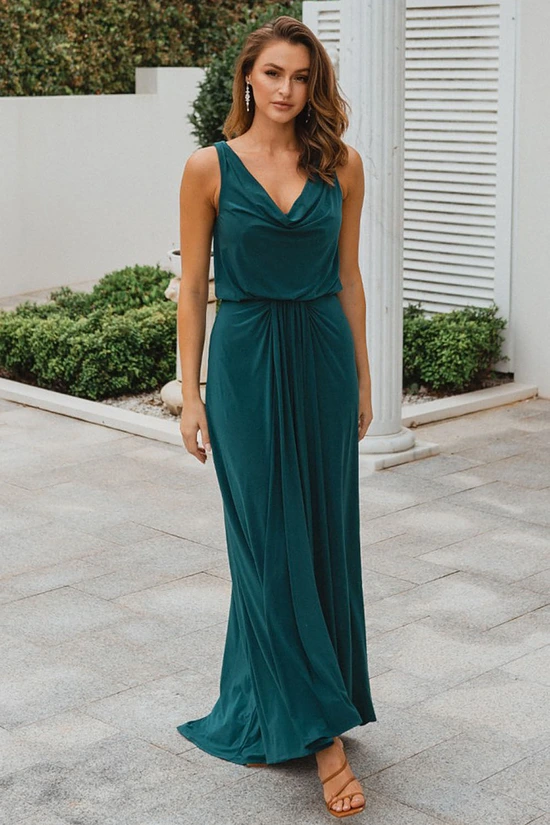 NOVARA COWL JERSEY DRESS – PINE GREEN 1