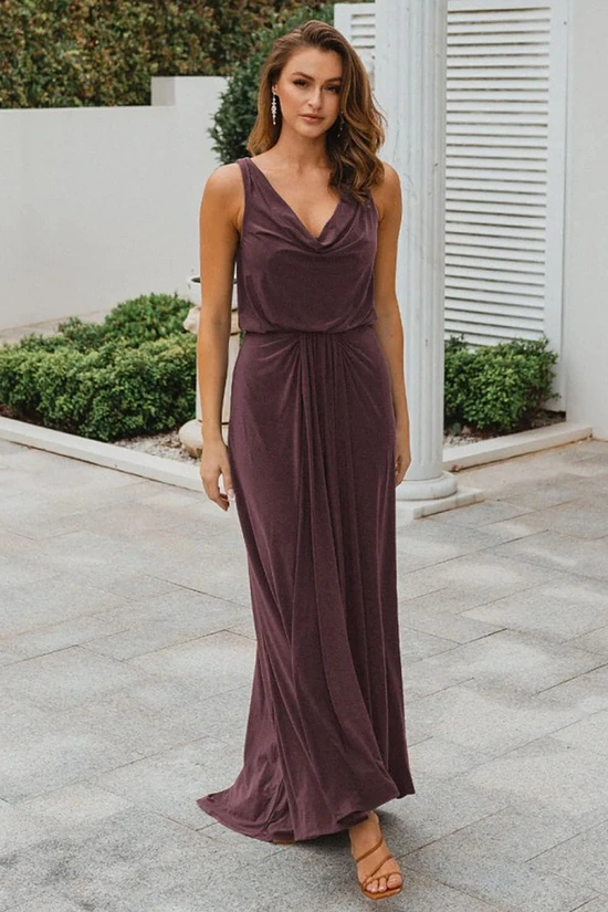 NOVARA COWL JERSEY DRESS– TEA ROSE 1