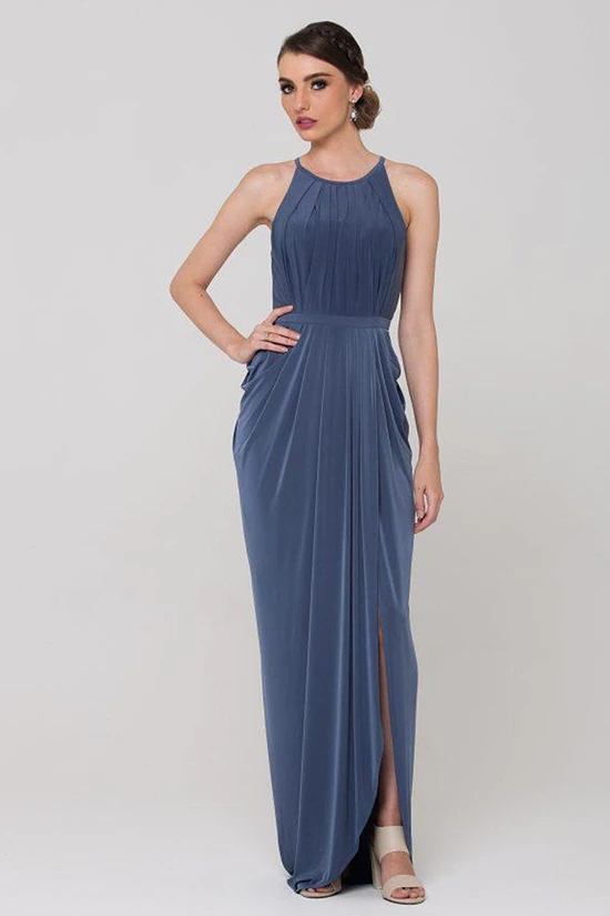 SANDRA HIGH NECK DRESS– DUSTY INDIGO 1