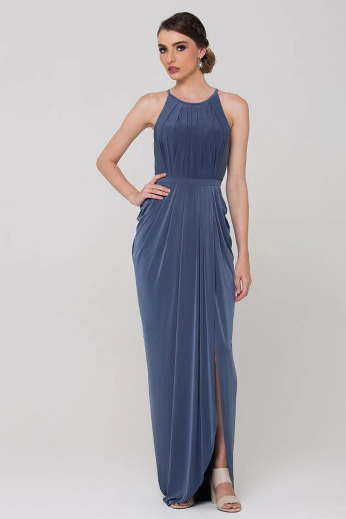 SANDRA HIGH NECK DRESS– DUSTY INDIGO 1