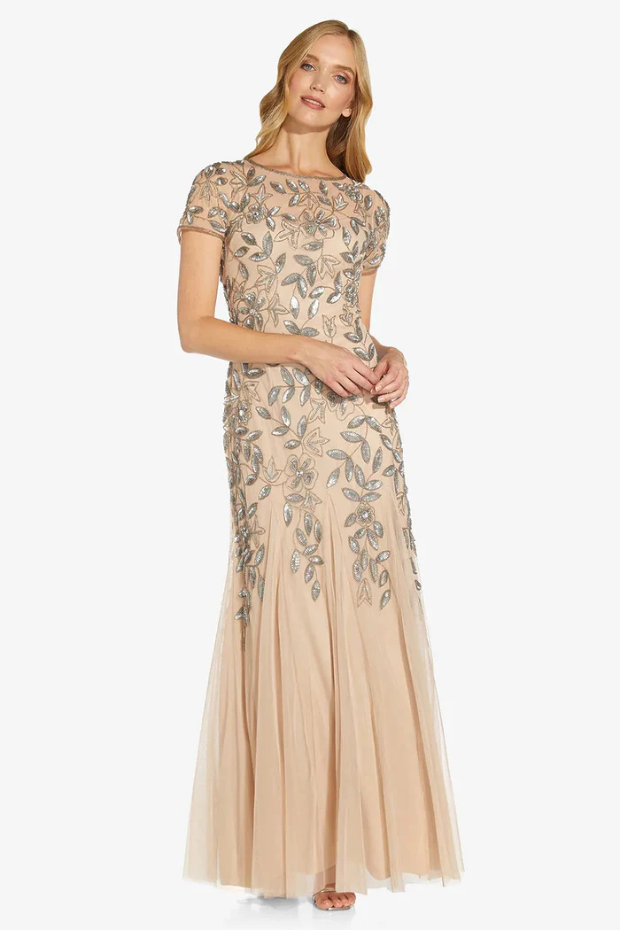 JULIA FLORAL BEADED GOWN – TAUPE PINK 1