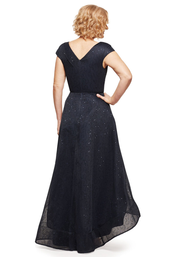 CORA ASYMMETRIC SEQUIN GOWN IN NAVY 3