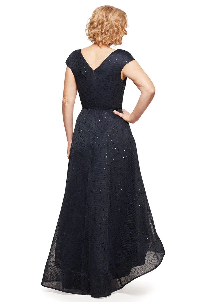 CORA ASYMMETRIC SEQUIN GOWN IN NAVY 3