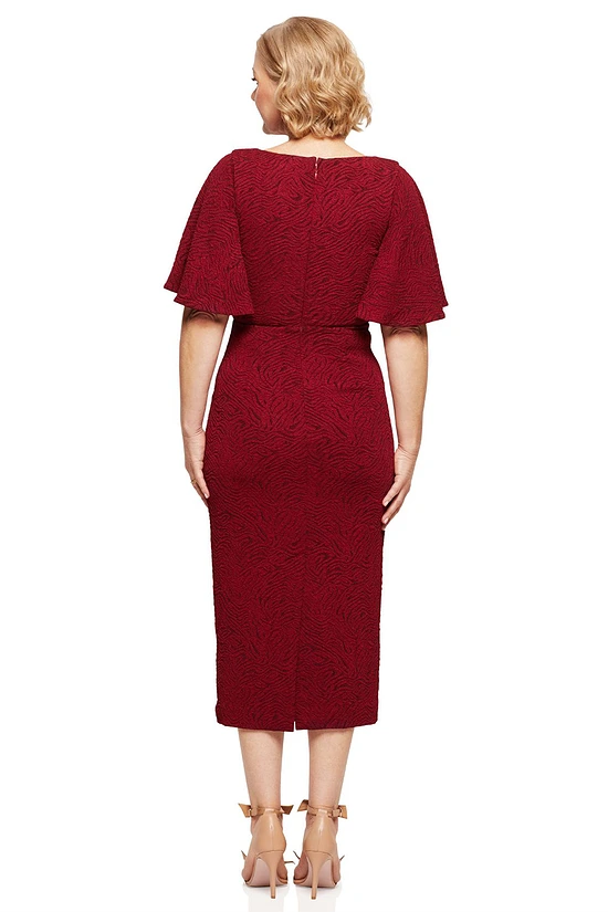 CATHERINE FLUTTER SLEEVE MID LENGTH GOWN IN WINE 3 1