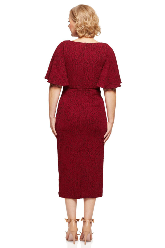 CATHERINE FLUTTER SLEEVE MID LENGTH GOWN IN WINE 3 1